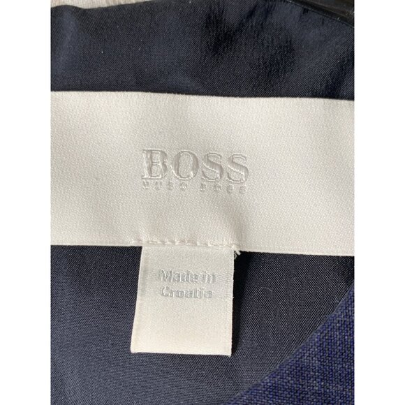 NWOT Hugo Boss Delysia Wool Sheath Dress Navy Plaid Short Sleeve Size 10 - Picture 3 of 10